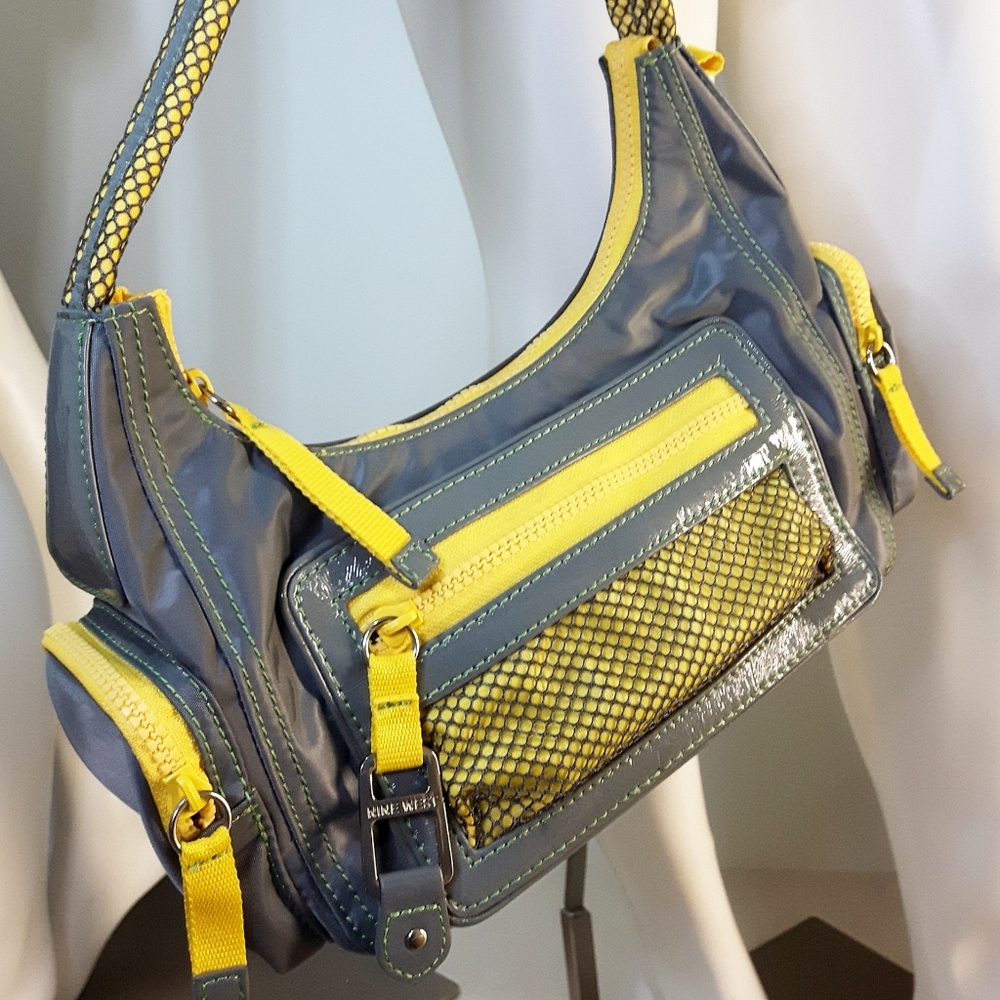 Y2K Vtg Nine West💛Yellow Gray Casual Baguette Shoulder Bag with Pockets